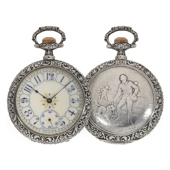 Swiss silver magnificent Art Nouveau relief pocket watch Circa 1900 Swiss silver magnificent Art Nouveau relief pocket watch Circa 1900