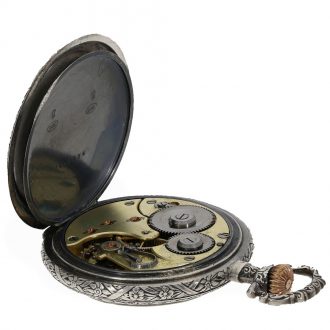 Swiss silver magnificent Art Nouveau relief pocket watch Circa 1900