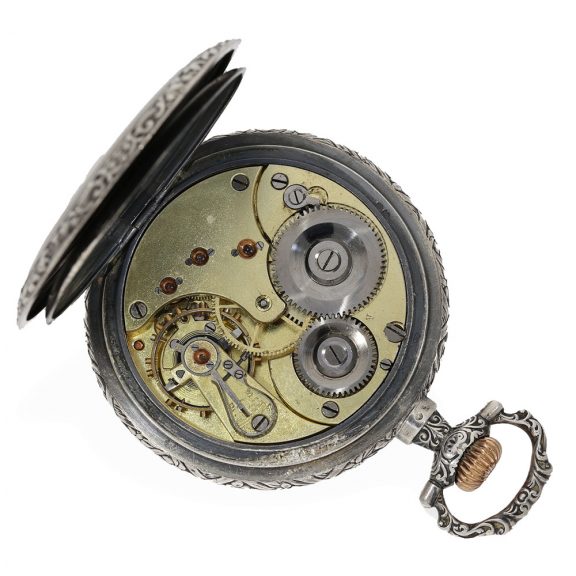 Swiss silver magnificent Art Nouveau relief pocket watch Circa 1900 Swiss silver magnificent Art Nouveau relief pocket watch Circa 1900