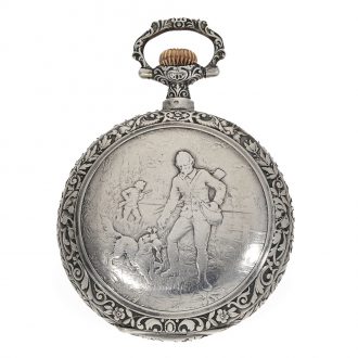 Swiss silver magnificent Art Nouveau relief pocket watch Circa 1900