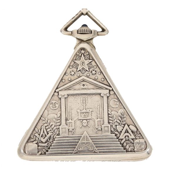 Fine Swiss silver Masonic watch with original box Circa 1930 Fine Swiss silver Masonic watch with original box Circa 1930