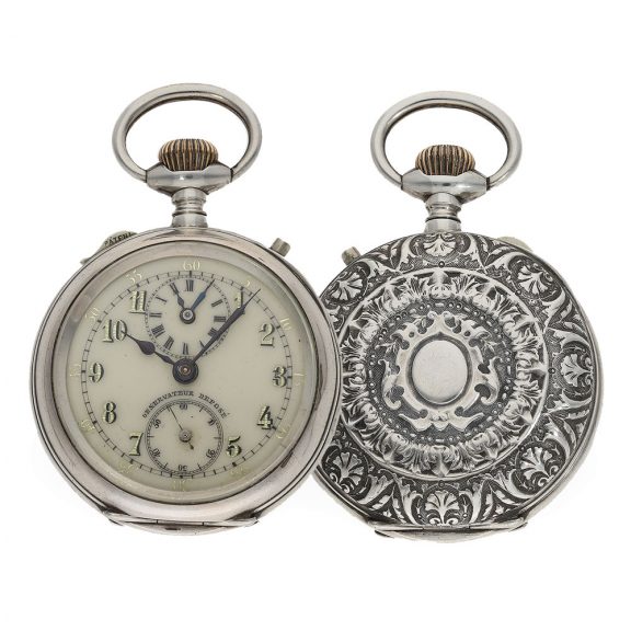 German technically interesting pocket watch with two time zones Circa 1900