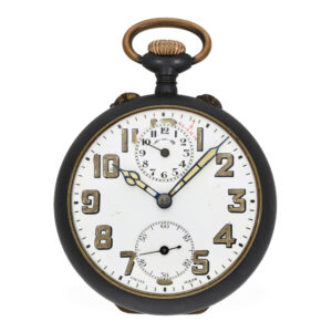 Swiss blued iron pocket watch with a rare caliber Circa1920