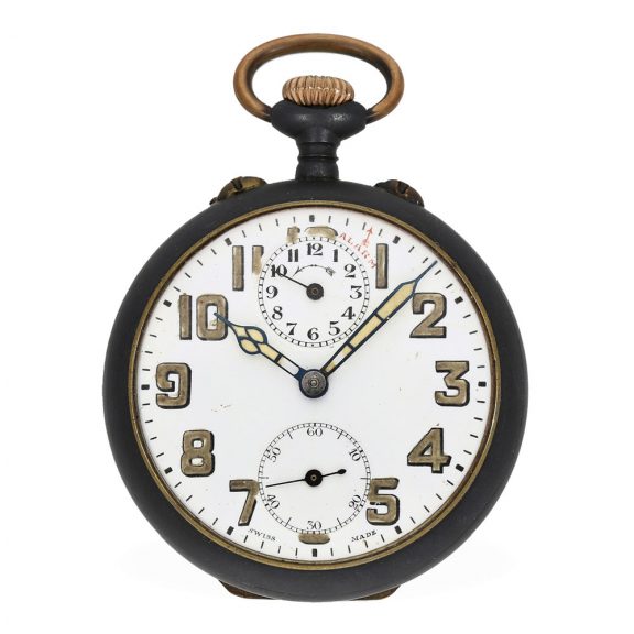Swiss blued iron pocket watch with a rare caliber Circa1920