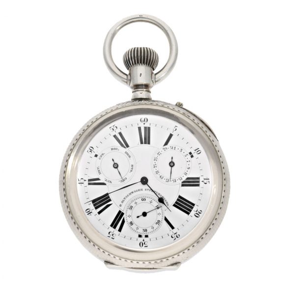 Russian large silver open faced lever calendar watch Circa 1915