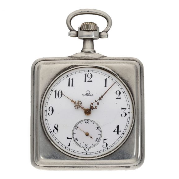 Swiss silver square pocket watch with lever escapement Circa 1910