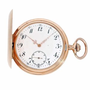 Gold ankerchronometer with old leather case Circa 1920