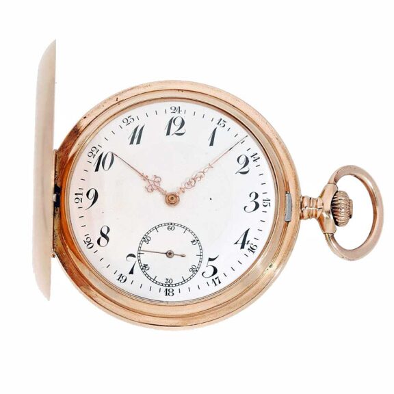 Gold ankerchronometer with old leather case Circa 1920