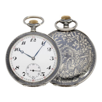 Swiss silver precision pocket watch with niëllo case Circa 1927 Swiss silver precision pocket watch with niëllo case Circa 1927
