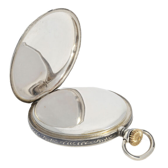 Swiss silver precision pocket watch with niëllo case Circa 1927 Swiss silver precision pocket watch with niëllo case Circa 1927