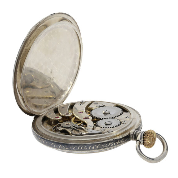 Swiss silver precision pocket watch with niëllo case Circa 1927 Swiss silver precision pocket watch with niëllo case Circa 1927