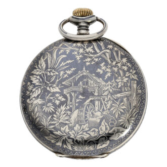 Swiss silver precision pocket watch with niëllo case Circa 1927