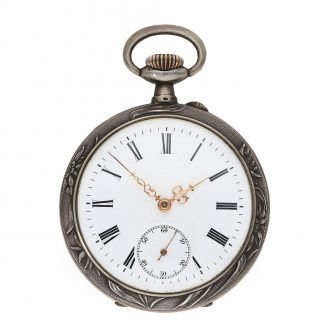 Swiss decorative marksman's watch with relief case Circa 1905