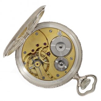 Swiss silver Art Nouveau pocket watch with relief case Circa 1920