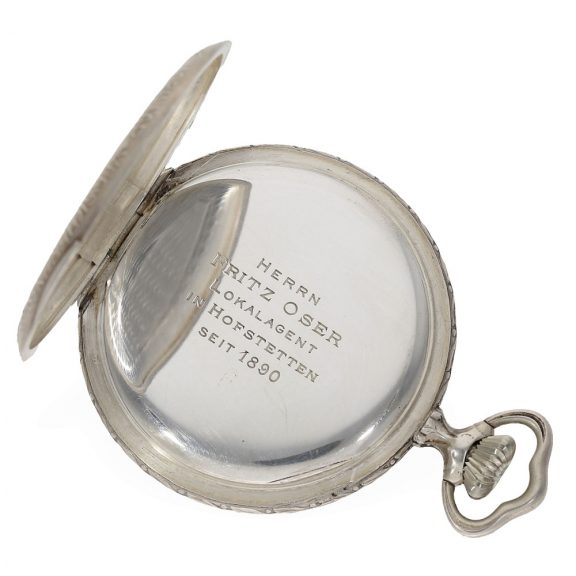Swiss silver Art Nouveau pocket watch with relief case Circa 1920 Swiss silver Art Nouveau pocket watch with relief case Circa 1920