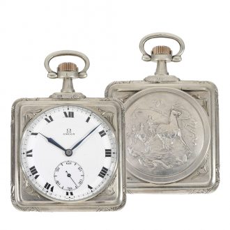 Swiss silver square Art Nouveau watch with lever escapement Circa 1900