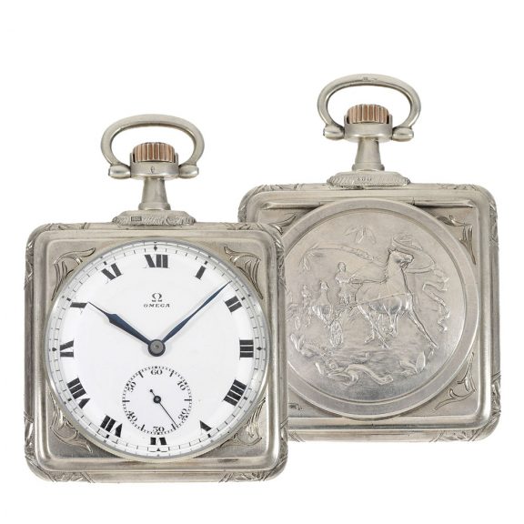 Swiss silver square Art Nouveau watch with lever escapement Circa 1900 Swiss silver square Art Nouveau watch with lever escapement Circa 1900