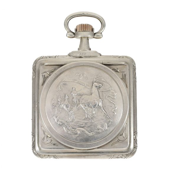 Swiss silver square Art Nouveau watch with lever escapement Circa 1900 Swiss silver square Art Nouveau watch with lever escapement Circa 1900