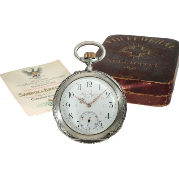 Swiss silver marksman's watch with certificate of accuracy Circa 1898 Swiss silver marksman's watch with certificate of accuracy Circa 1898