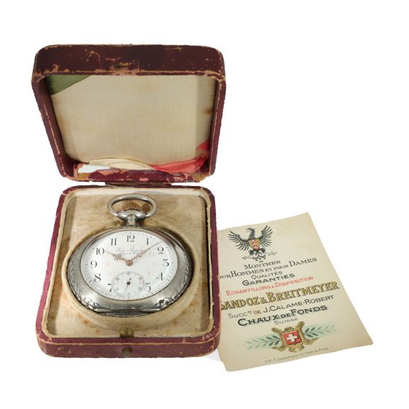 Swiss silver marksman's watch with certificate of accuracy Circa 1898 Swiss silver marksman's watch with certificate of accuracy Circa 1898