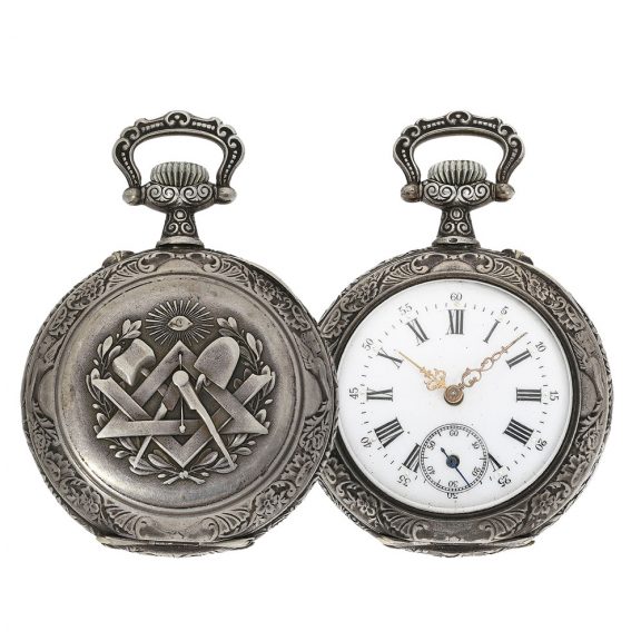 Swiss silver Masonic cylinder pocket watch Circa 1900 Swiss silver Masonic cylinder pocket watch Circa 1900