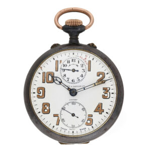 Swiss gunmetal keyless lever pocket watch with alarm Circa 1915
