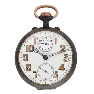 Swiss gunmetal keyless lever pocket watch with alarm Circa 1915