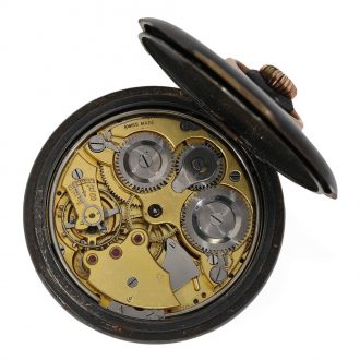 Swiss gunmetal keyless lever pocket watch with alarm Circa 1915