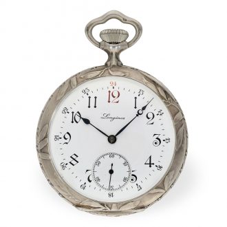 Swiss silver rare Art Nouveau pocket watch with relief case Circa 1930