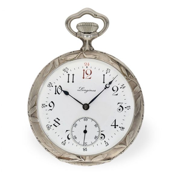 Swiss silver rare Art Nouveau pocket watch with relief case Circa 1930