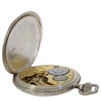 Swiss silver rare Art Nouveau pocket watch with relief case Circa 1930