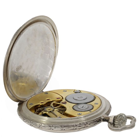 Swiss silver rare Art Nouveau pocket watch with relief case Circa 1930 Swiss silver rare Art Nouveau pocket watch with relief case Circa 1930