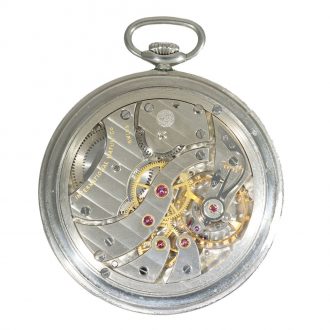 Fine Swiss staybrite steel lever precision pocket watch Circa 1970 Fine Swiss staybrite steel lever precision pocket watch Circa 1970