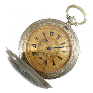 Swiss 800 silver attractive enamelled full hunter cased watch Circa 1880