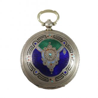 Swiss 800 silver attractive enamelled full hunter cased watch Circa 1880 Swiss 800 silver attractive enamelled full hunter cased watch Circa 1880