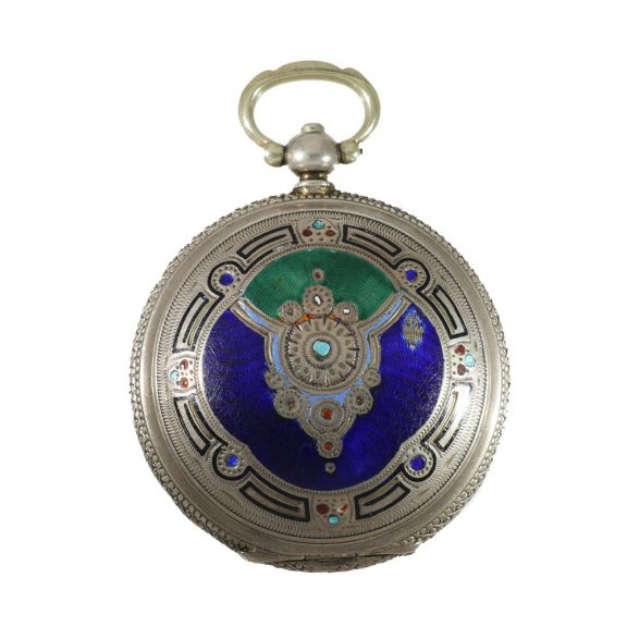 Swiss 800 silver attractive enamelled full hunter cased watch Circa 1880 Swiss 800 silver attractive enamelled full hunter cased watch Circa 1880