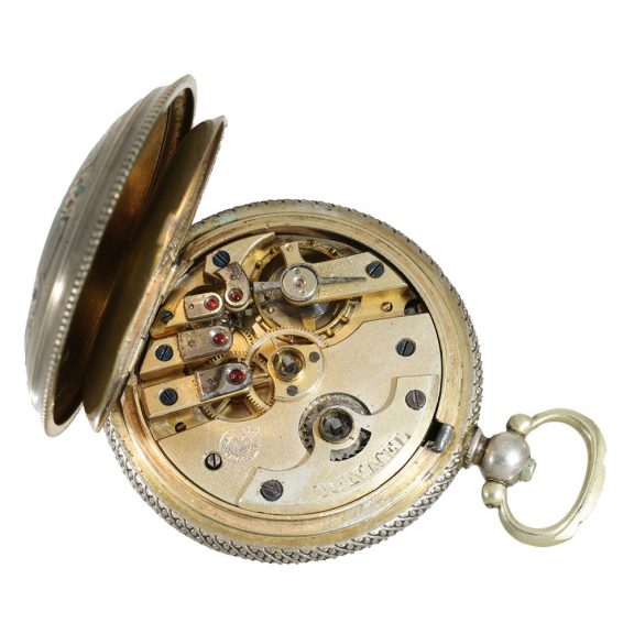 Swiss 800 silver attractive enamelled full hunter cased watch Circa 1880 Swiss 800 silver attractive enamelled full hunter cased watch Circa 1880