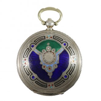 Swiss 800 silver attractive enamelled full hunter cased watch Circa 1880 Swiss 800 silver attractive enamelled full hunter cased watch Circa 1880