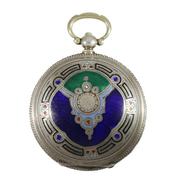 Swiss 800 silver attractive enamelled full hunter cased watch Circa 1880 Swiss 800 silver attractive enamelled full hunter cased watch Circa 1880