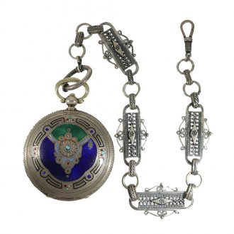 Swiss 800 silver attractive enamelled full hunter cased watch Circa 1880 Swiss 800 silver attractive enamelled full hunter cased watch Circa 1880