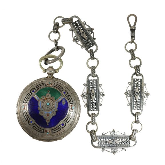 Swiss 800 silver attractive enamelled full hunter cased watch Circa 1880 Swiss 800 silver attractive enamelled full hunter cased watch Circa 1880