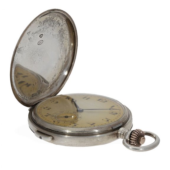 Swiss silver full hunter cased watch with quarter hour repeater Circa 1930 Swiss silver full hunter cased watch with quarter hour repeater Circa 1930