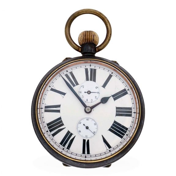 Swiss gunmetal watch with adjustable day counter Circa 1900