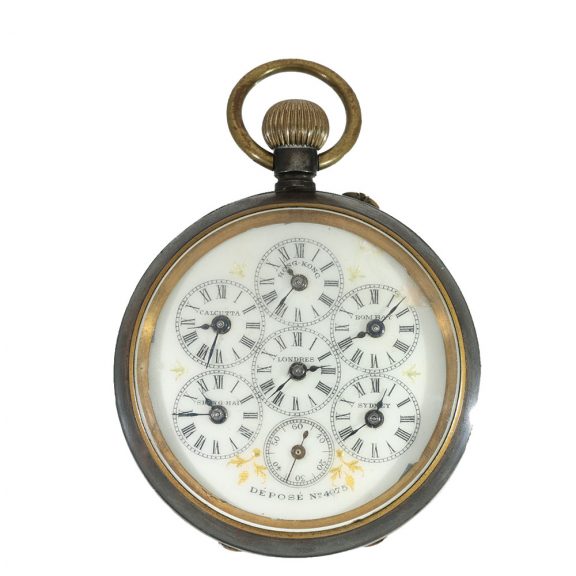 Swiss burnished iron world time watch Circa 1880