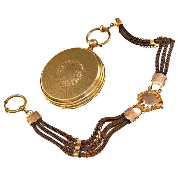 Swiss heavy pocket watch with corresponding chain Circa1850 Swiss heavy pocket watch with corresponding chain Circa1850