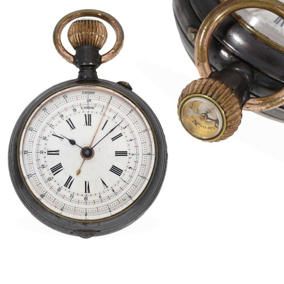 French blued iron rare double sided military chronograph Circa 1915 French blued iron rare double sided military chronograph Circa 1915