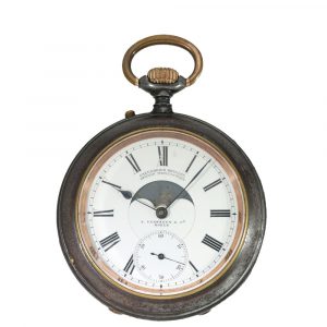 German burnished iron double sided calendar watch Circa 1900