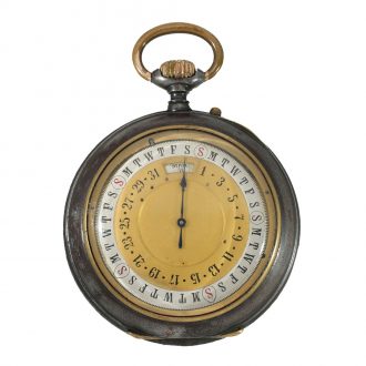 German burnished iron double sided calendar watch Circa 1900