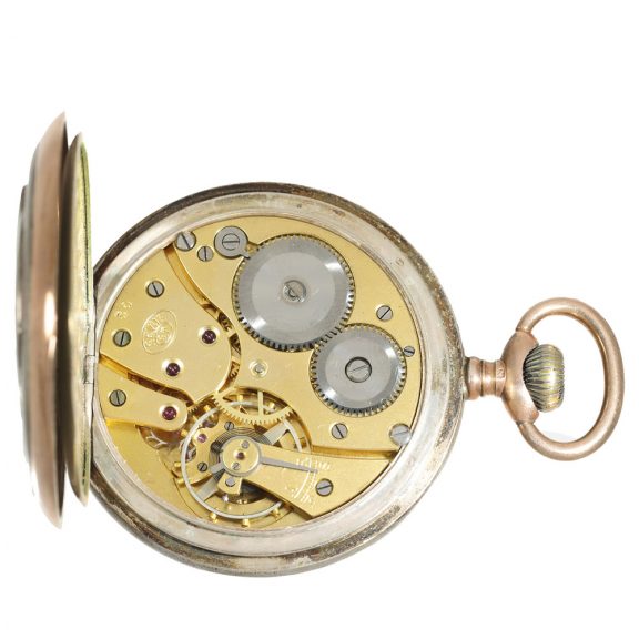Swiss silver pocket watch with military high relief motif Circa 1910 Swiss silver pocket watch with military high relief motif Circa 1910