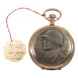 Swiss silver pocket watch with military high relief motif Circa 1910